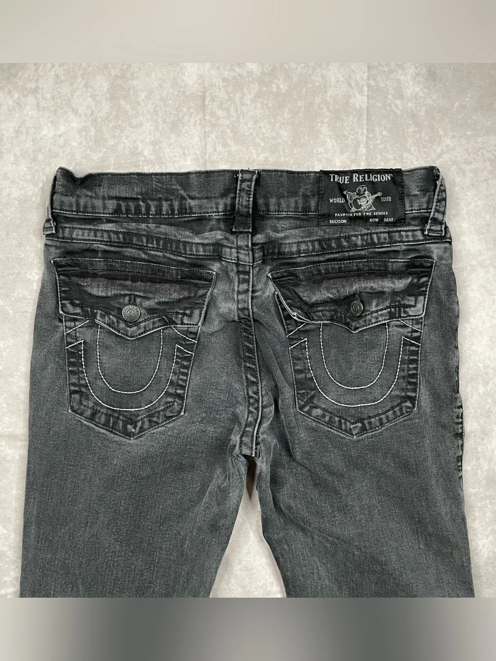 True Religion Ricky Jeans Mens Size 33 Black Back Flap Pocket Relaxed Straight
